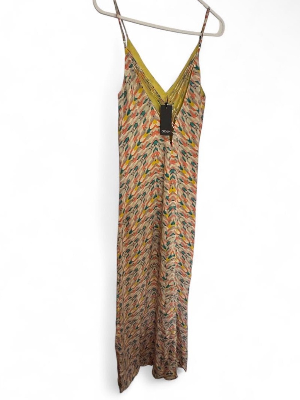 NWTS Greylin Multicolor Print Maxi Dress with Yellow Trim Women’s Size XS